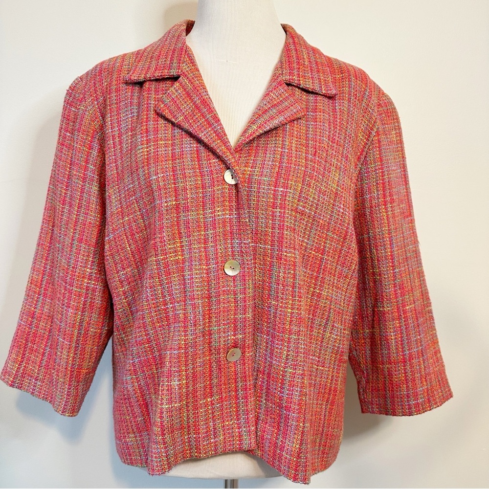 Willi of California Orange Red Tweed Jacket Blazer Quarter Sleeves, 18 Petite